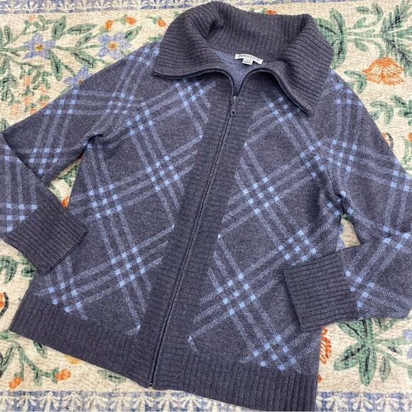 Pendleton merino wool full-zip sweater cardigan check plaid size large - Picture 1 of 7
